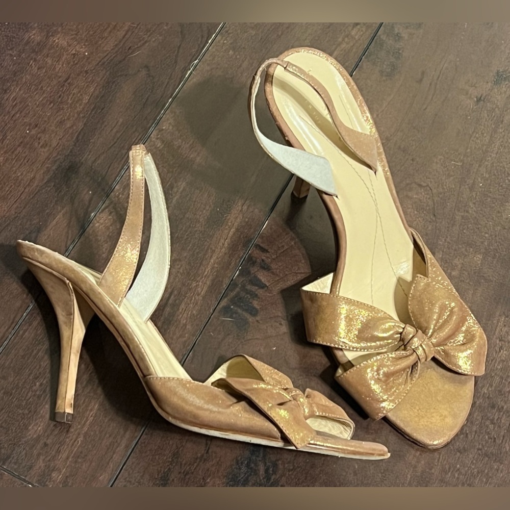 Kate Spade NY maribeth knot gold shimmer slingback heels sz 6.5, made in italy